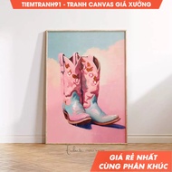 Wall Painting, Cowgirl Boots Preppy Western Room Decor Pink Cowgirl Art Trendy Oil Painting Pink and