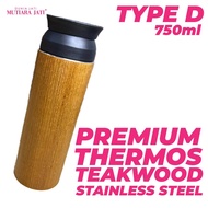 Mutiara Jati TYPE D Thermos Premium Teakwood Flask Stainless Steel 750ml Kayu Jati Air Panas Kopi Ja