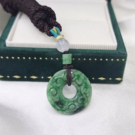 滿綠 花青 迴紋平安扣 吊墜 | 天然緬甸玉A貨翡翠