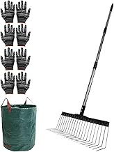 Lawn Dethatcher Rake, 15.6 Inch 21 Tines Thatch Rake with 4 Handle Sections & Leaf Bags, Up to 1.66m