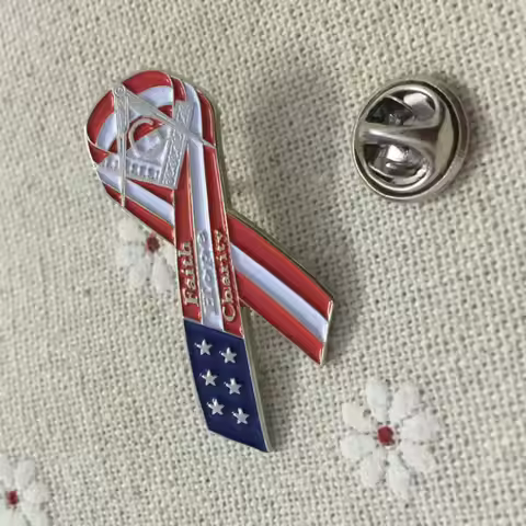100pcs 1'' masonry ribbon lapel pin us flag pin badges metal crafts faith hope charity freemasonry m