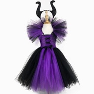 ZZOOI Girls Maleficent Witch Tutu Dress Kids Black Purple Tulle Dress Ball Gown with Hairbow Childre