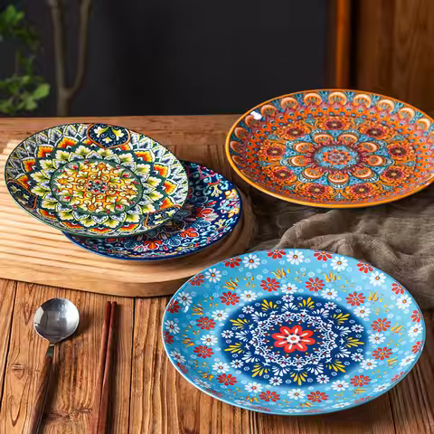 8IN Vintage Ceramic Plates Steak Plates Western Plates Flat Plates And Shallow Plates Pasta Egg Plat