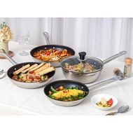 HAMPTONS REX Stainless Steel IH Induction Nonstick Frying Pan &amp; Wok (22cm, 24cm, 26cm, 28cm) Dishwasher Safe No PFOA Silver