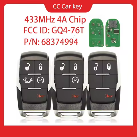 Remote Car Key FCC ID: GQ4-76T, P/N: 68374994 433MHz 4A Chip For Dodge RAM Pickup HD 2500 3500 4500 