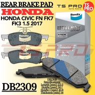Honda Civic FN FK7 FK3 1.5 2017 Bendix Metal King Rear Disc Brake Pad DB2309MKT