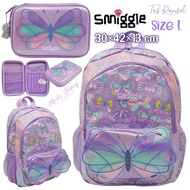 UNGU Smiggle Flutter Butterfly Bag/Purple Butterfly Smiggle Flutter Backpack For Elementary School Girls/Smiggle Flutter Classic Butterfly Purple Backpack