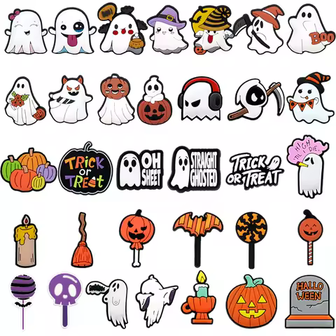 1PCS Halloween Shoe Charms Cute Ghost Trick or Treat Pumpkin Kawaii Shoe Accessories Pins for Clog S