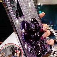 1PC New Phone 16 Four Corner Anti Drop Case+Sparkling Powder Paper Faux Pearl Hanging Rope Sparkling