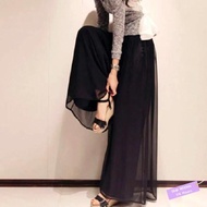 ✦Ready Stock✦ celana kulot wanita perempuan High-waisted chiffon wide-leg pants women's summer new slacks Korean version of loose and thin cropped culottes