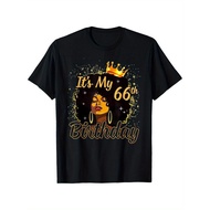 Its My 66Th Birthday Queen Golden Glitter Graphic T-Shirt - Cotton Sm Crew Neck Casual Top For Women