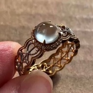 冰種翡翠天然翡翠A玉班指披指指環 • 18k金蕾絲翡翠戒指