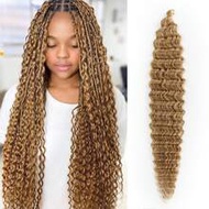 30 Inch Deep Wave Crochet Braided Wig, Synthetic Curly Crochet Wig (30 Inch, Black)