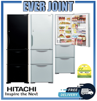 Hitachi R-SG38KPS [375L] Solfege 3-Door Glass Fridge + Free Vacuum Container Set