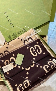 💯全新一手正貨🇮🇹Made in Italy 🇮🇹Gucci 頸巾GG JACQUARD SCARF WOOL SILK SCARF 🎄Christmas gift ✨全新正品✨帶原吊牌和包裝✨有盒🎄
