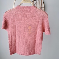 ☾☒▦ Aiden001 One Size Summer Pleated Pineapple Jacquard Casual T-Shirt Autumn Bottoming Shirt 1058