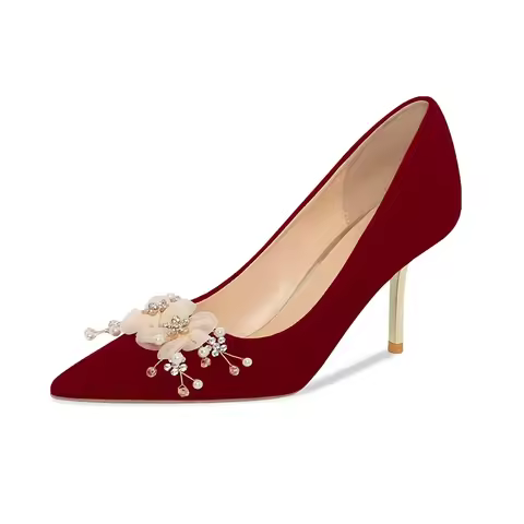 Size 31-43 Red Pointed High Heels Women's Stiletto Heel Bridal Shoes Large Size Red Wedding Shoes