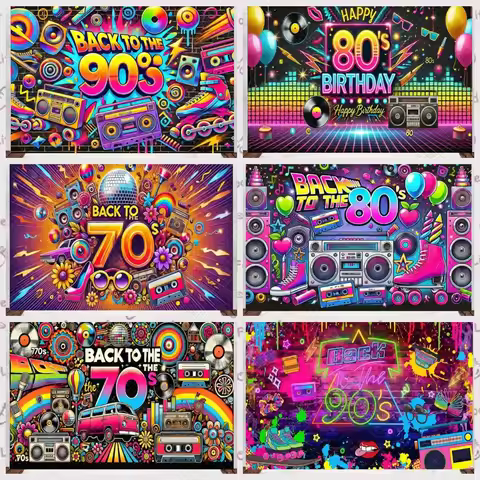 Retro Back to 70s 80s 90s Background Neon Graffiti Tape Disco Background Birthday Party Friends Part