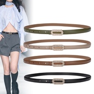 Ladies' Split Leather Thin Belt, Alloy Smooth Buckle, Rhinestone - decorated Ellipse, Sweet and Vers