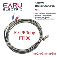 Thread M6 Screw Probe Temperature Sensor Thermocouple K J E PT100 Type 0-400℃ 1/2/3/4/5m Long Cable 