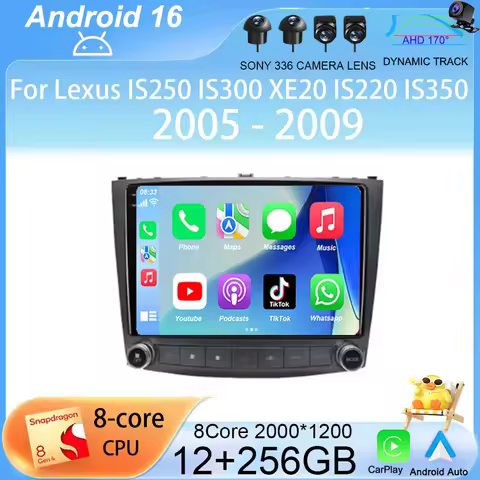 Android 16 Car Radio For Lexus IS250 IS300 XE20 IS220 IS350 2005 - 2009 Player 5G DVR BT QLED Screen