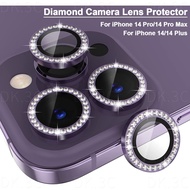 For iPhone 15 14 13 12 11 Pro Max mini / 14 15 Plus Diamond Glitter Camera Tempered Glass Lens Protector Ring
