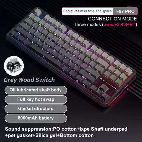 AULA F87 Pro Mechanical Keyboard 2.4g/Usb/Bluetooth Tri Mode Wireless 87 Key Rgb Pbt Gasket 5 Layer 