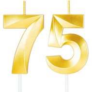 75th Birthday Candles for Cake,Gold Number Candles for Happy Birthday Cake Toppers,Birthday Decorati