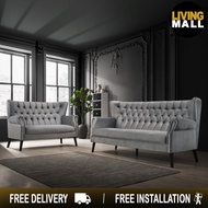Living Mall Lydia 2+3 Seater Sofa Set High Back Velvet Fabric in Light Grey Colour
