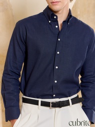 เสื้อลินินสีน้ำเงิน Linen Button-Down shirt in Serge Navy Latte เสื้อเชิตผู้ชาย