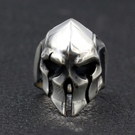 Cincin Spartan S925 Perak Sterling / Cincin Topeng Tengkorak Pria - Cincin Cowok Topeng Helm Spartan