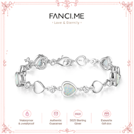 FANCIME Halo Heart October Birthstone Opal Station Tennis Sterling Silver Bracelet
