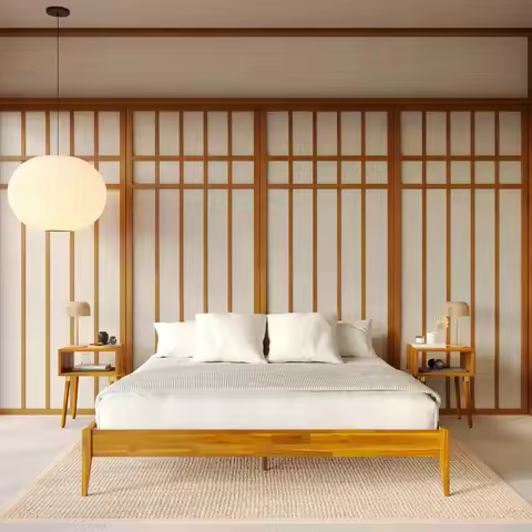Dinkee King Bed Frame Wood 15 Inch - Solid Wood Platform Bed Frame - Japanese Joinery Bed - Modern &