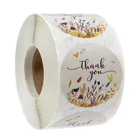 100-500 Pieces / Roll 4 Kinds Of Flowers Thank You Stamp Sticker Clip Christmas Sticker Decoration S