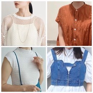 日牌衣服 木耳邊白色背心 / 焦糖色bb棉 layer ops 罩衫 / 白色網衫 / 牛仔背心 / 清屋 執屋 斷捨離