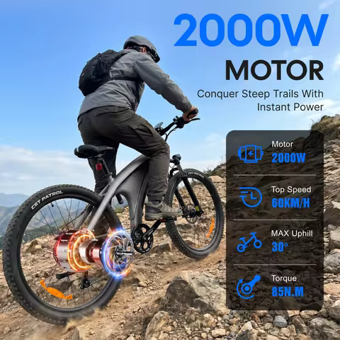HX Q5 Ebike 2000W Torque Sensor Adults Electric Bike 85Nm 57KM/H Electric Bicycle 27.5“ Removable Ba