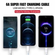 6A/5A Fast Charging Cable Micro USB Type C For Android 1Phone Tablet Data Transfer