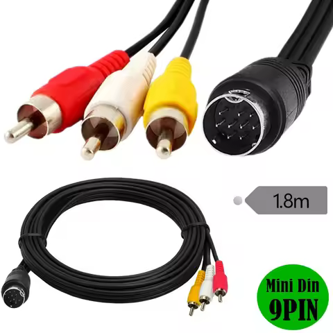 Mini Din 9pin to 3RCA Audio Video AV Cable for Sega Genesis 2 3 Game Connection Adapter Cord Wire Fo
