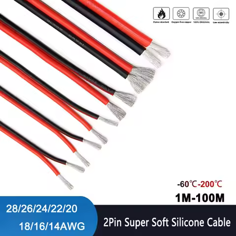 2Pin Super Soft Flexible Red and Black Silicone Cable 28AWG 26 24awg 22 20 18 16awg 14awg Heat-resis