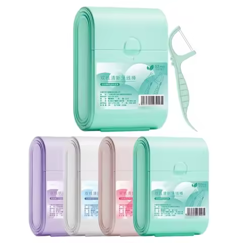 52pcs/box Double-headed Disposable Dental Floss Sticks Toothpick Double-layer Box Packed Double-line