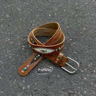 Y2k Unisex Stone Leather Belt for Men and Women with Many Brown Patterns - Y2k Belt 105cm
