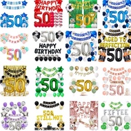 SG Seller) 50th Birthday Decorations, 50th Birthday Balloon, Black and Gold Birthday Decorations Set