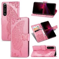 全城熱賣 - 適用於Sony Xperia 1 III 蝶戀花壓花左右翻蓋皮套帶支架/掛繩/卡槽/錢包PU+TPU手機皮套（粉色）
