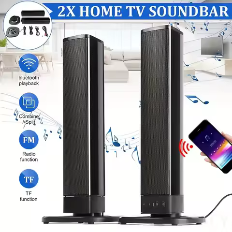 Wireless Bluetooth5.0 TV SoundBar 2 Speaker System Home Theater Subwoofer Soundbar Portable Loud Rec