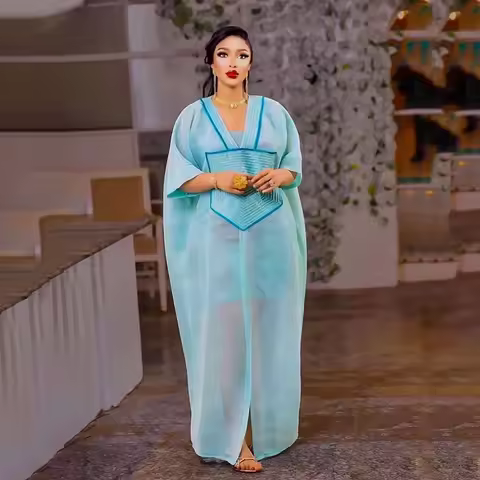 New Arrival African Dresses for Woman Mesh Gauze Summer Evening Dress Loose Boubou Robe Ankara Dashi