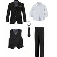 Tween Boy Suits 5-Pieces Suit Set Tuxedos Dresswear Ring Bearer Outfit Wedding Blazer Vest Pants Shi