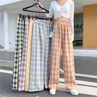 Ready Stock👉Women High Waist Straight Leg Plaid Pants High Waist Pants