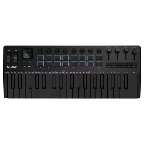 M-vave SMK-37 PRO 37-Key Portable MIDI Keyboard 16 RGB Pads 4 Faders 8 Encoders Built-in Legendary D