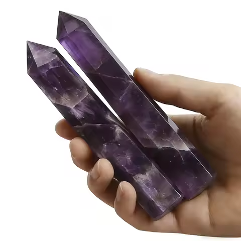 5.91" Tall Amethyst Stone Single Pointed Hexagonal Prism Crystal Point Wand Home Decor Stone Crafts 