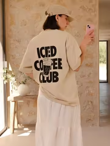 Iced Coffee Club Graphic Tees Fashion Streetwear Women's T-Shirt Cute Caffeine Lover T Shirt Cotton 